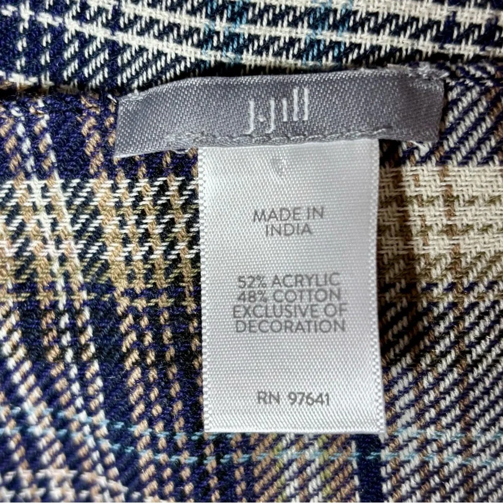 J Jill Blue and Purple Plaid Scarf with Velvet Flocked Flowers and Fringe - Picture 6 of 6
